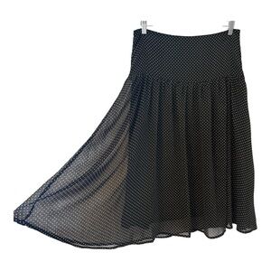 Vintage Ninety Polka Dot Black Midi A-Line Skirt Pleats Medium